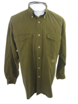 Tommy Hilfiger vintage Men shirt long sleeve p2p 26.5&quot; L olive green sun fade - £23.35 GBP
