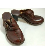 B.O.C. Born Concept Leather Clogs Brown 3.5&quot; Heel Double Straps w/Buckle... - $22.05