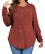 Crewneck Long Sleeve Shirts Loose Tunic Tops Curved Hem Fall Pullover - €33,41 EUR