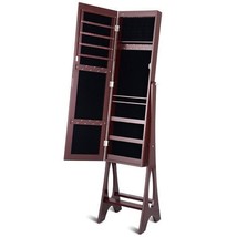 LED Jewelry Cabinet Armoire Organizer with Bevel Edge Mirror-Brown - Color: Bro - £105.54 GBP