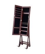 LED Jewelry Cabinet Armoire Organizer with Bevel Edge Mirror-Brown - Col... - £107.65 GBP