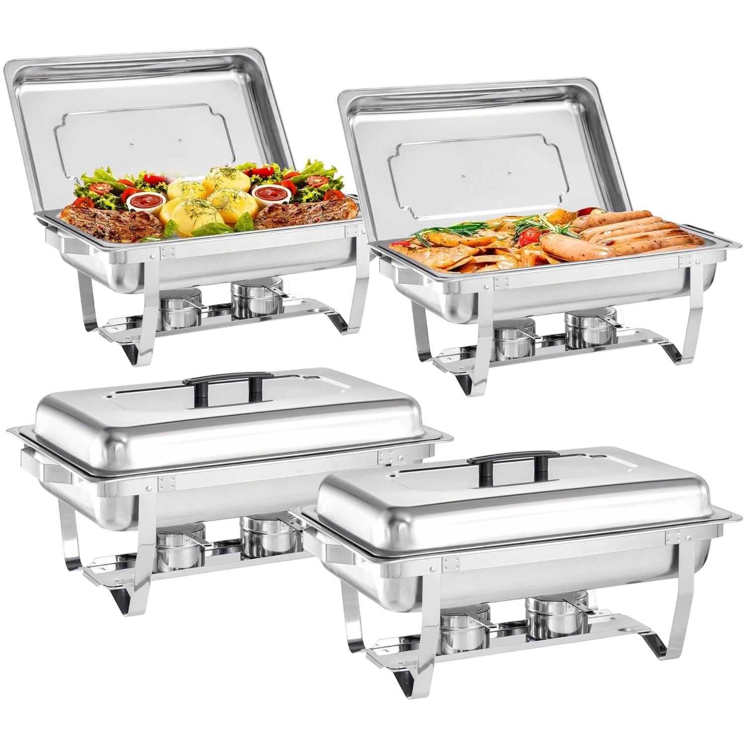 Chafing Dish Buffet Set - 4 Pack, 8 Quart Stainless Steel Chafer Buffet Servers
