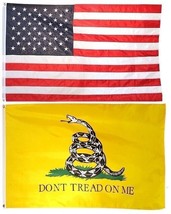 3x5 Usa American Flag &amp; Gadsden Dont Tread On Me Embroidered 210D Premium Set - £43.77 GBP