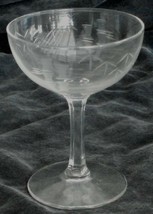 Etched Glass Footed Stemmed Champagne Glass, GREAT BAMBOO PATTERN - $9.89