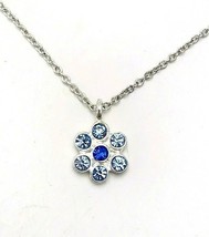 Silver Tone Blue Rhinestone Flower Pendant Minimalist Necklace - £7.88 GBP