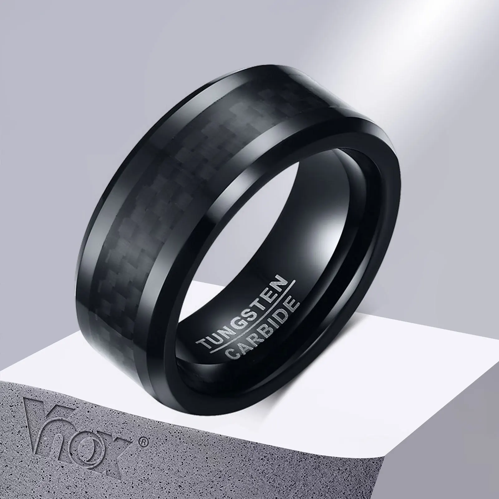 Basic Black Tungsten Carbide Rings for Men 8mm Wedding Bands Male Jewelry - £20.93 GBP