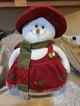 17&quot; Snowman Woman Figure Fleece Button Scarf Dress Holly - £6.01 GBP