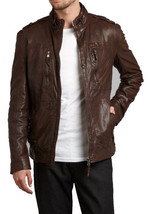 Mens Brown Motorcycle Leather Jacket, Men Biker Genuine Stylish Leather Jackets - £115.47 GBP
