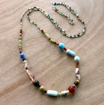 Fun Vintage Glass Beaded Necklace Hand Blown Colorful Beads Artisan Style 48in - $27.72