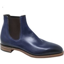 Handmade Chelsea Blue Color Plain Toe Leather Boot For Men  - £119.89 GBP