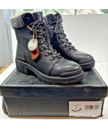 MIA Malta Women&#39;s Black w/ Grey Knit Collar Faux Fur Lined Ankle Boots s... - $39.50 CAD