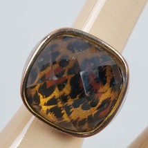 Vintage Style Adjustable Ring Brown Animal Print Beaded - $8.04