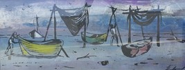Vintage Signed Haitian Naif Art Fishermen On Beach with Boats Painting Haiti - £1,012.38 GBP