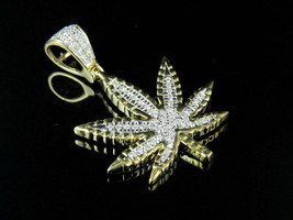 Men&#39;s 2Ct Round Diamond 14K Yellow Gold Over Weed Marijuana Leaf Charm Pendant - £124.82 GBP