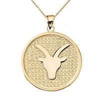 14K Solid Gold Capricorn Zodiac Sign Disc Round Pendant Necklace  - £223.45 GBP+