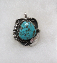 Vintage Sterling Silver Spider Web Blue Turquoise  Leaf Pendant Clip or Pin 8.1g - £27.70 GBP
