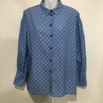 Topshop 6 Blue White Stars Cotton Long-Sleeve Blouse Shirt - $27.93