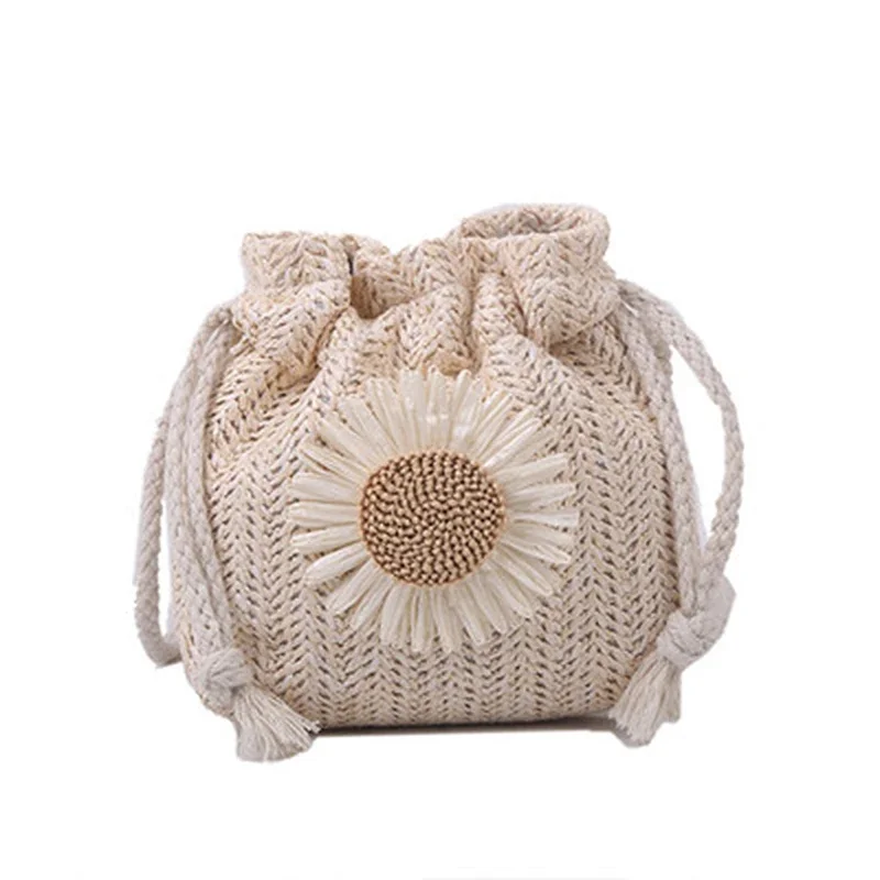 E rattan woven women straw bag handbag knit summer beach woman shoulder messenger khaki thumb200