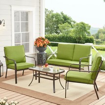 Patio Set 4-Piece Conversation Chat Outdoor Green Cushions Table Chairs ... - £272.96 GBP