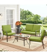 Patio Set 4-Piece Conversation Chat Outdoor Green Cushions Table Chairs ... - £273.62 GBP