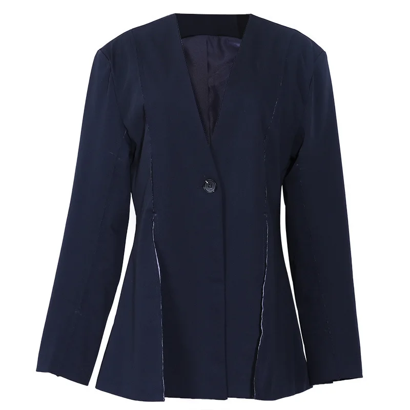  Women&#39;s Blazer  V-neck Single Button Long Sleeve Solid Color Hem Slit Suit Jack - £198.07 GBP