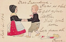 Dutch Boy &amp; GIRL-NATIONAL Costume DANCING-TOYS On FLOOR~1906 Greetings Postcard - £5.69 GBP
