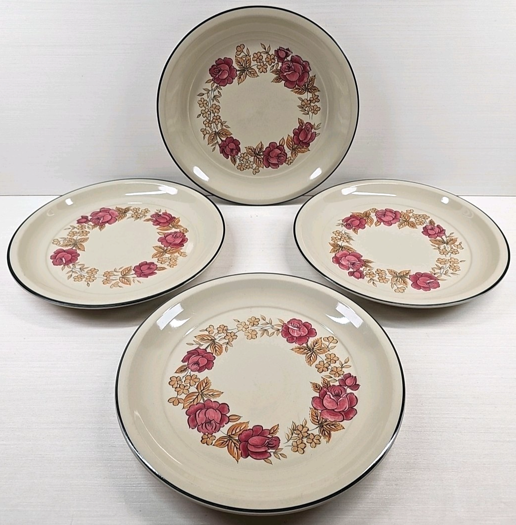 4 JCPenney Plum Rose Dinner Plates Set Floral Table Dining Dishes Home J... - $59.07