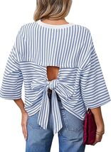 Womens Tops 2026 Striped Tie Back Short Sleeve T Shirts Crewneck Casual ... - $31.48