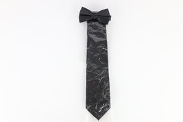 Deadstock Vtg 90s Hand Made Paisley Bow Tie Neck Tie Suit Set Black Polyester - £22.31 GBP