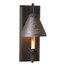Wall Sconce Wood Wrought Iron &amp; Punched Tin &quot;Crestwood&quot; Light Black Finish - £144.29 GBP