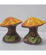 VIntage Mushroom Salt And Pepper Shakers Orange Brown 3&quot; Retro Treasure ... - $29.81 CAD