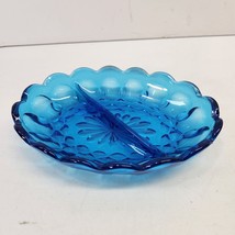 Anchor Hocking Fairfield Scalloped Aqua Blue Oval Divided Relish Dish - £9.68 GBP