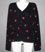 Cyrus Raspberry Pink Polka Dots Black Button Front Sweater Wm&#39;s XL NWT $104 - £32.23 GBP