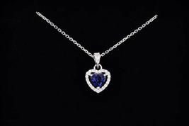 Natural Blue Sapphire and Silver Heart Necklace with Embellished Pendant - £108.38 GBP