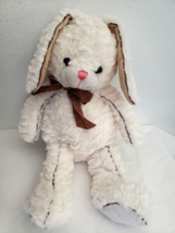 Hobby Lobby Ivory White Bunny Rabbit Brown Piping Plush Stuffed Animal - £20.96 GBP