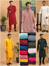 Indian Men Kurta Mirror Work Cotton Fabric Party Wear Kurta Pajama AAA Q... - $47.00+