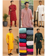 Indian Men Kurta Mirror Work Cotton Fabric Party Wear Kurta Pajama AAA Q... - £36.97 GBP+