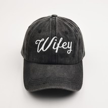 Wifey Hubby Black Washed Baseball Cap For Men Women Letter Embroidery Adjustable - £22.77 GBP
