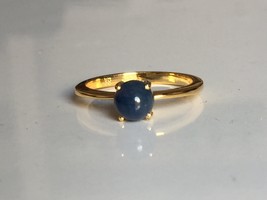 CLEAN natural unheated blue sapphire cabushion stone ring in 14k hallmarked gold - £600.70 GBP