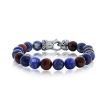 Stainless Steel Genuine Red Tiger Eye &amp; Sodalite 10mm Bracelet - £58.00 GBP