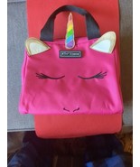 Betsey Johnson Lunch Box Tote Insulated Fushia Pink Unicorn Kitty Cat Ra... - $19.75