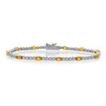 4.75 Carat Oval Shape Yellow Sapphire &amp; Round Diamond Tennis Bracelet 18K Two To - £1,565.30 GBP
