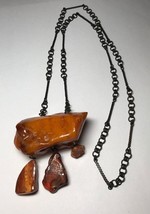 Vintage Large Butterscotch Baltic Amber Nugget Pendant Necklace &amp; Chain 41g - £310.49 GBP