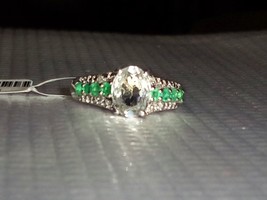 Green Sillimanite Oval Solitaire &amp; Green Emerald Round Ring, Size 8, 2.4... - $1,402.89 MXN