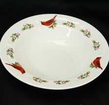Gibson Cardinal Winter Bird Christmas Rim Soup Bowl 8-1/4" Christmas Xmas - $7.83