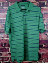 LL Bean Mens Polo Shirt Short Sleeve Striped Olive Green Medium M REG - £7.31 GBP