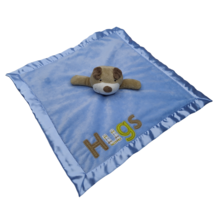 EUC Carter&#39;s Puppy Dog &quot;HUGS&quot; Blue Brown Baby Security Blanket Lovey Rattle - $13.85