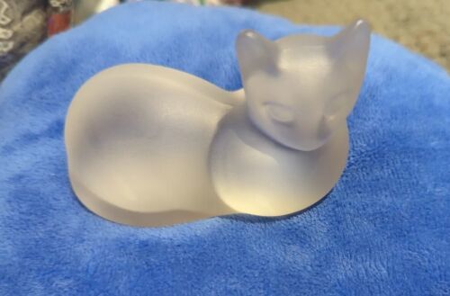 Lenox Loafing CAT Full Lead Crystal Frosted Glass 4 1/2" Germany Vintage 1993 - $19.06