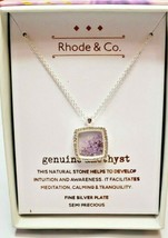 Kohl&#39;s Rhode &amp; Co. Women&#39;s Silver Plate Genuine Amethyst Necklace Pendant Square - £21.29 GBP