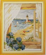 Joy Sunday Cross Stitch Sea View Outside Window  Beach Scene Lighthouse ... - £36.75 GBP